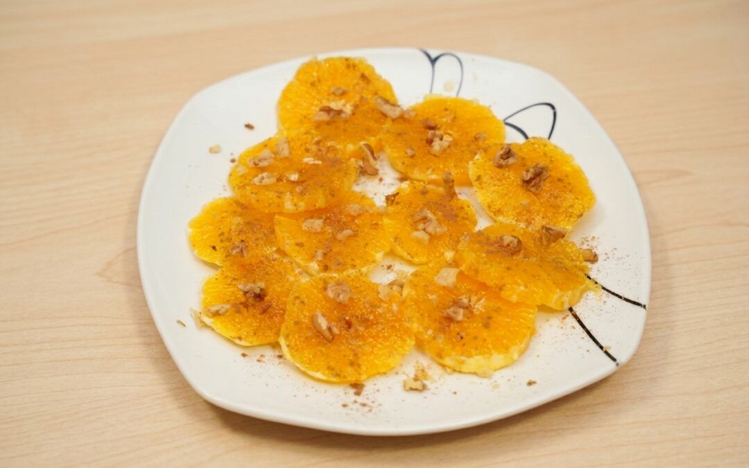 Naranja con AOVE Nicanores, nueces, canela y azúcar moreno